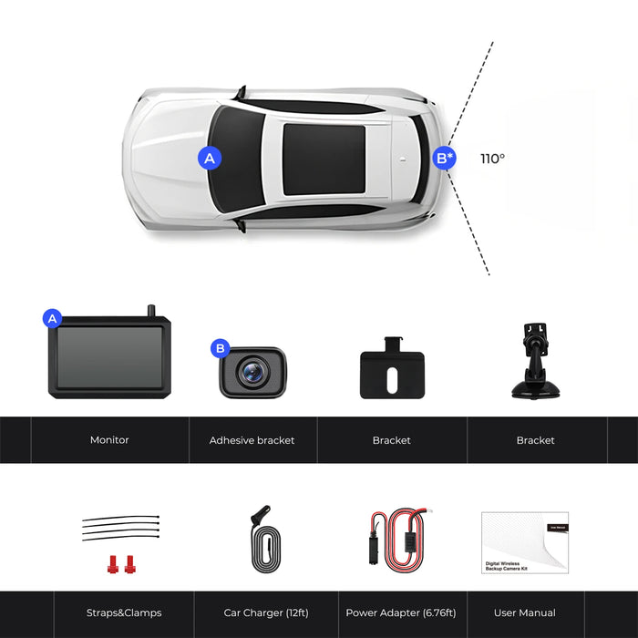 W7 480P Wireless Backup Camera Kit for Pickup Truck with 5 Monitor - Image 7