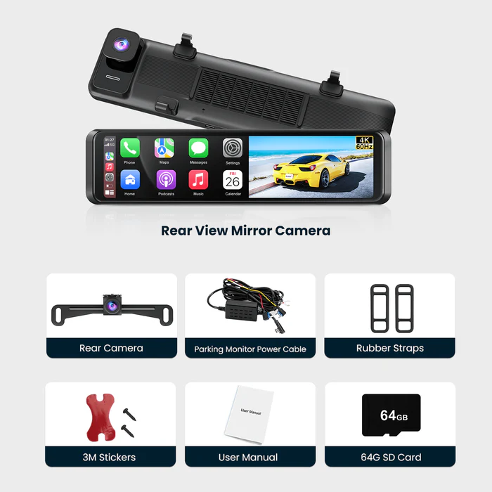 RC04 4K Rear View Mirror Camera with Carplay & Android Auto - Image 6