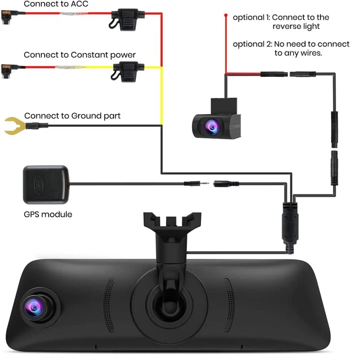 V5 Pro 1080P Rear View Mirror Dash Cam Front and Rear with GPS for Cars - Image 8